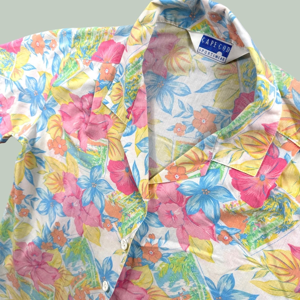 Vintage‎ Cape Cod Sportswear Shirt Women M Floral Tropical Hawaiian Resort Camp